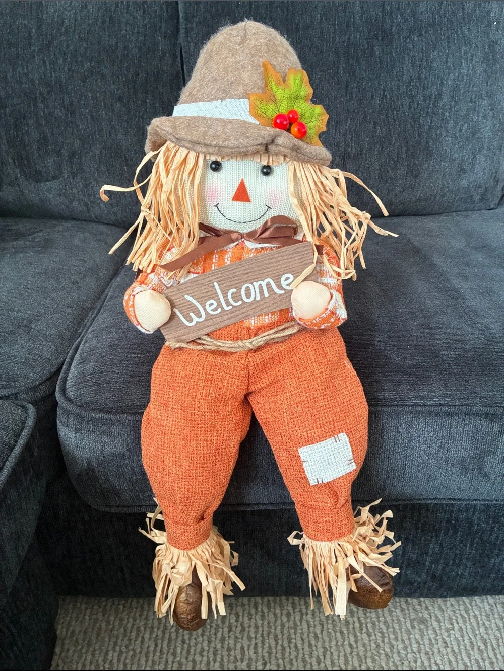 NWT- 25-1/2”- Fall Harvest- Welcome Scarecrow Sitter Greeter Decoration